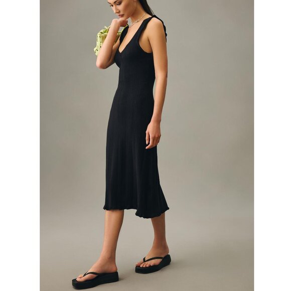 Anthropologie Daily Practice Ribbed Sweater Midi Dress Black XXS - Picture 10 of 11